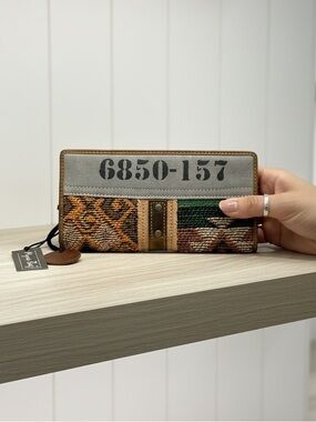 Myra Bag Rigaud Rail Express Wallet Western Aztec Canvas Leather NWT